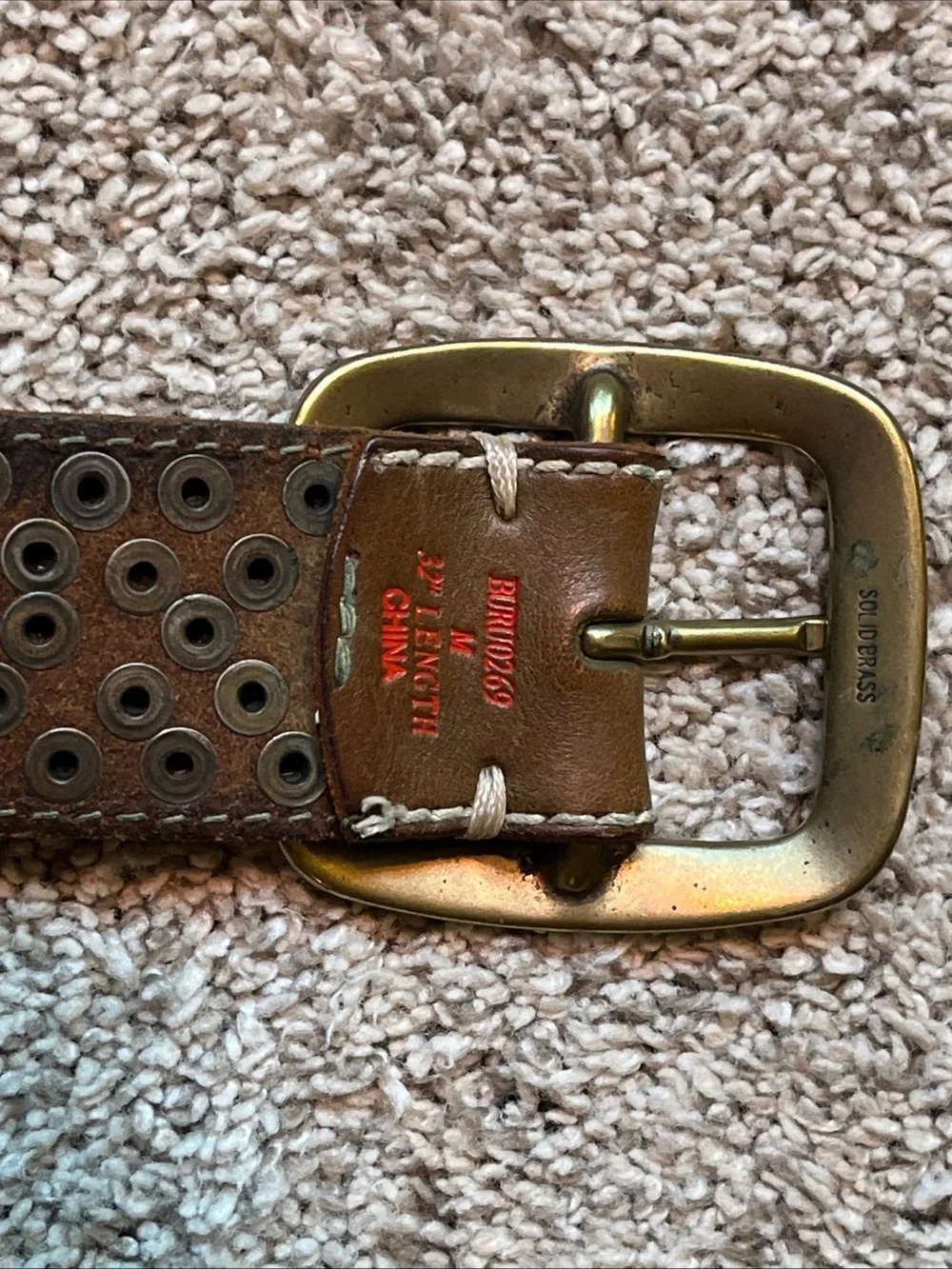 Studded Brown Leather Belt with Solid Brass Buckle - Women Accessories